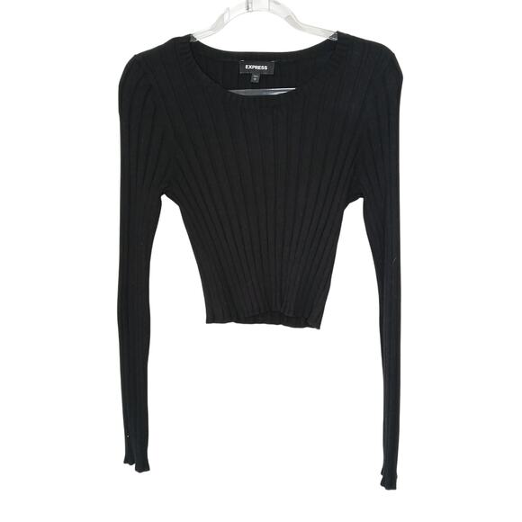 Express Sweaters - Express Black Stretch Ribbed Crop Crew Neck Sweater Womens LG Goth Academia
